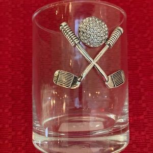 Golf Clubs  & Jeweled  Golf Ball Double Old Fashioned Glass